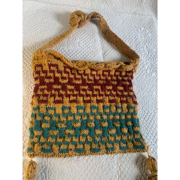 Hand crocheted handbag with tassels green and red colors - New - Picture 2 of 14